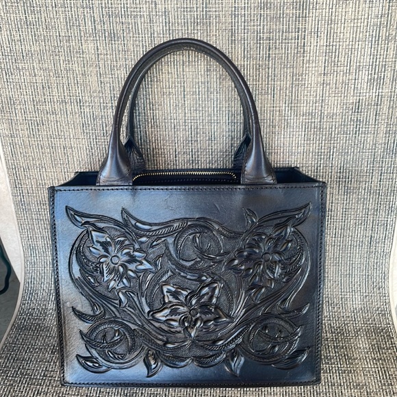 All leather black artesian handbag